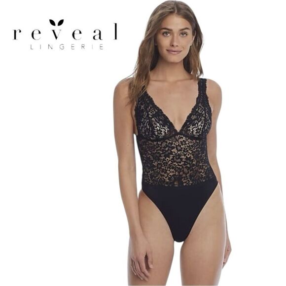 Reveal Lingerie Other - New Reveal Lingerie The Chloe Midnight Black Lace Wire Free Bodysuit S